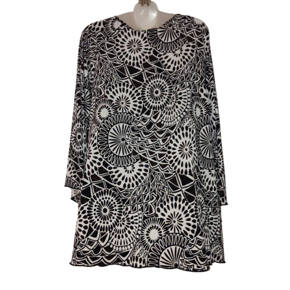 Cato Woman Women’s Black White Patterned V Neck Bow Waist Dress Size 22/24W BG22 - Picture 2 of 4
